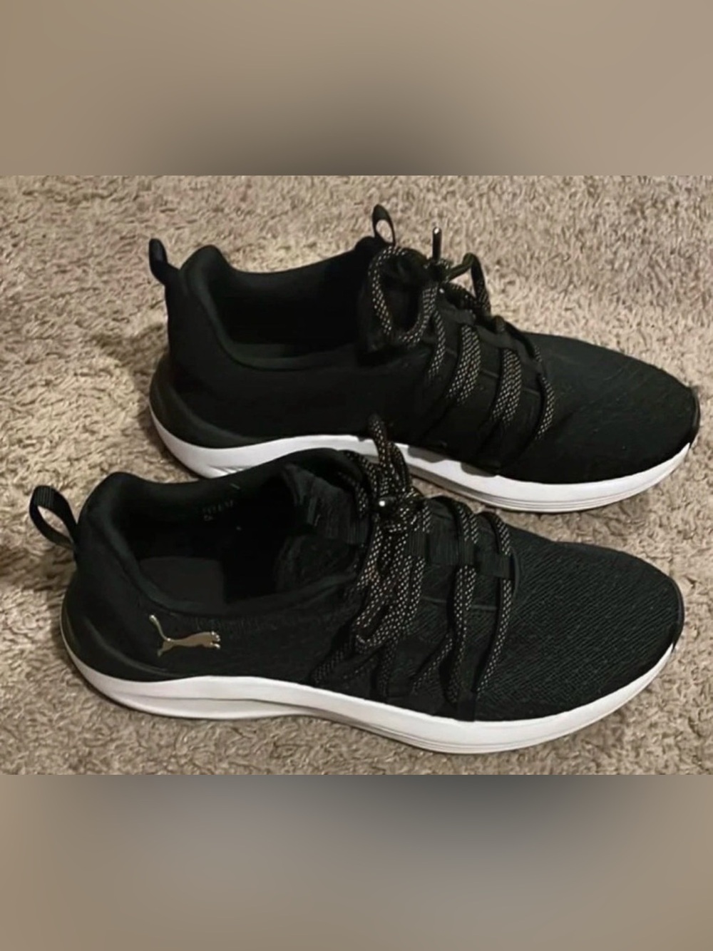 PUMA women’s memory foam insole Black Knit Lace-Up Sneakers